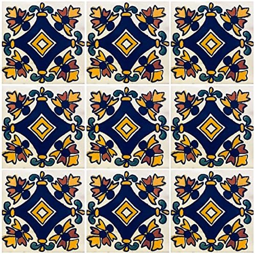Ceramic Talavera Mexican Tile 4x4", 9 Pieces A1 Export Quality