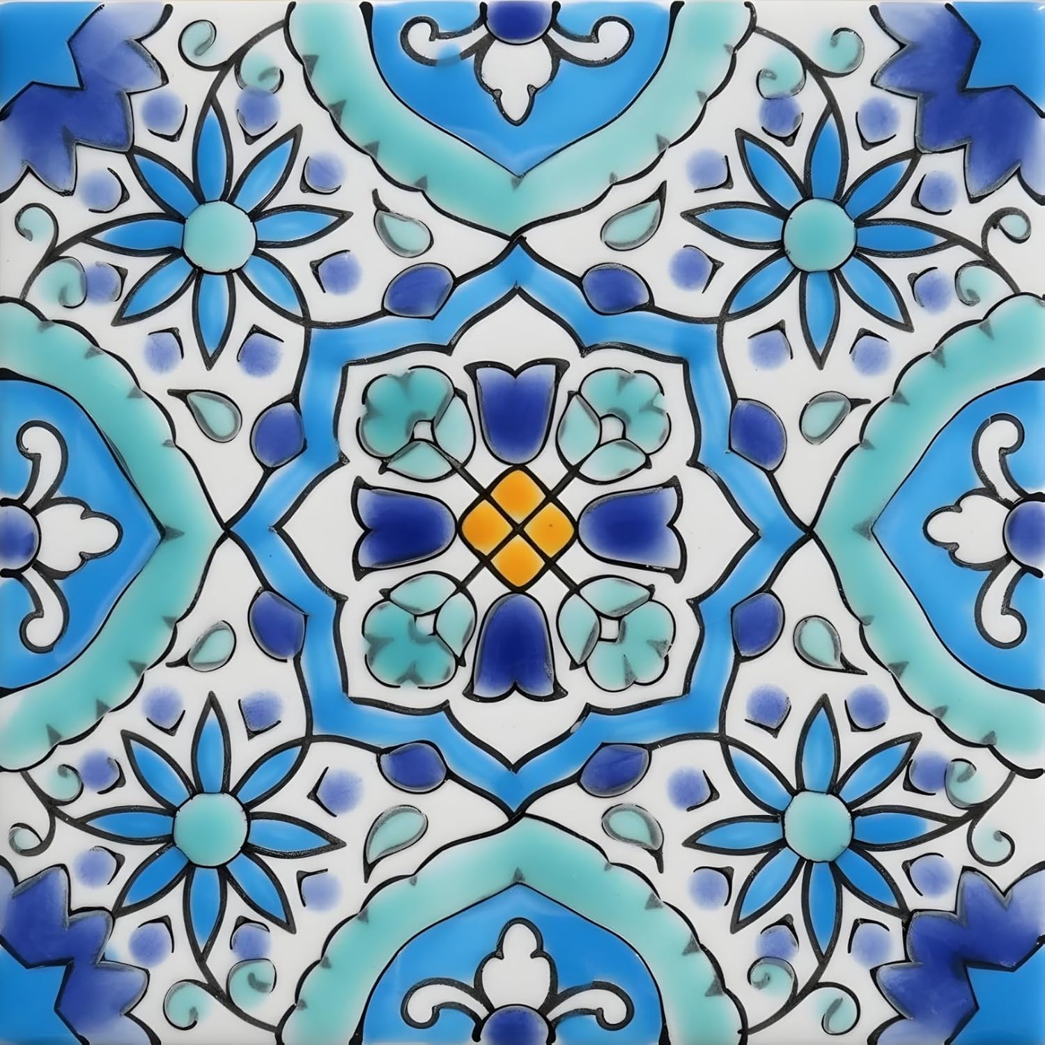Mediterranean Ceramic Utica Decorative Tile, Blue